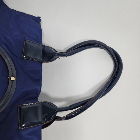 Tory Burch Ella Nylon Tote Navy Blue Patent Trim Logo Large Shoulder Bag Purse - Picture 13 of 16